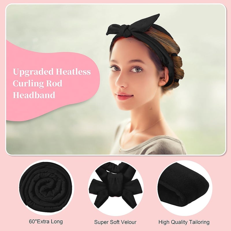 Flylipu Heatless Curling Rod Headband, Upgraded 60" Extra Long Soft Hair Curlers to Sleep In, No Heat Curls for Girls Long Hair Medium Hair (Black) - Image 5